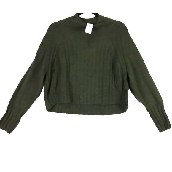 Top Shop Green Mock Neck High Low Sweater Lightweight Cropped Size Medium - Picture 3 of 11